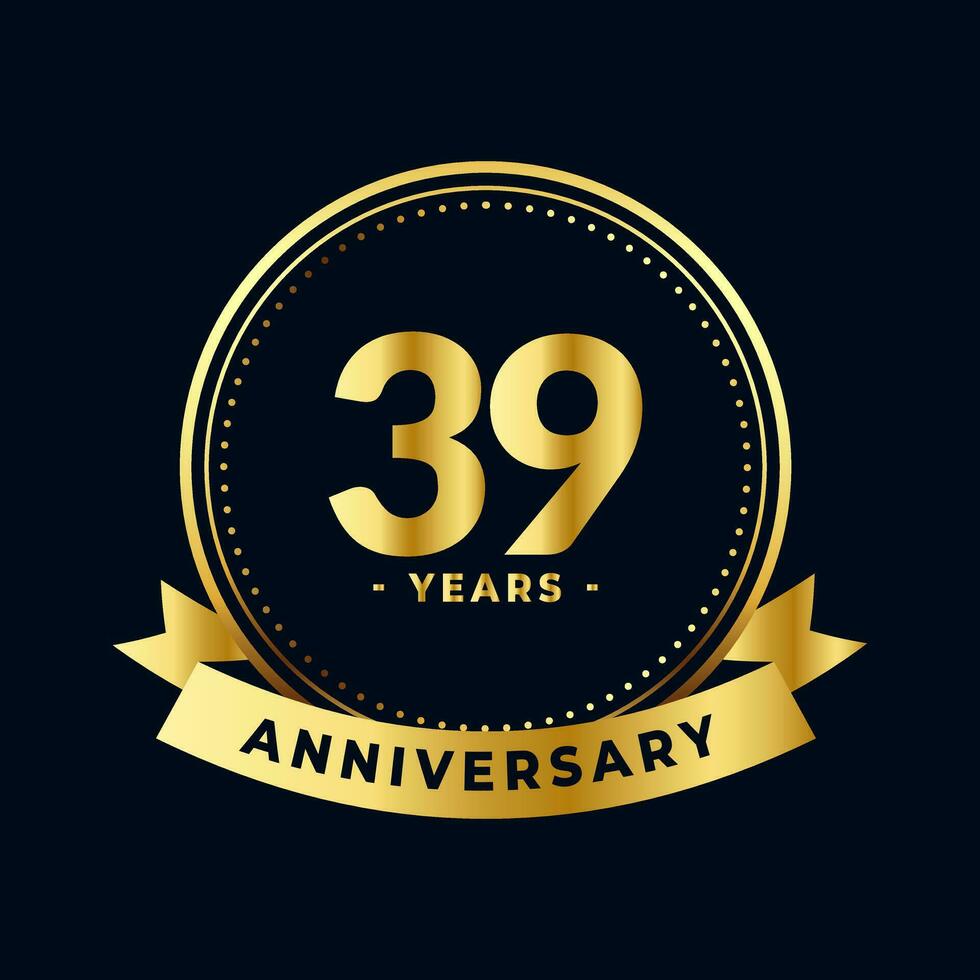 Thirty Nine Years Anniversary Gold and Black Isolated Vector