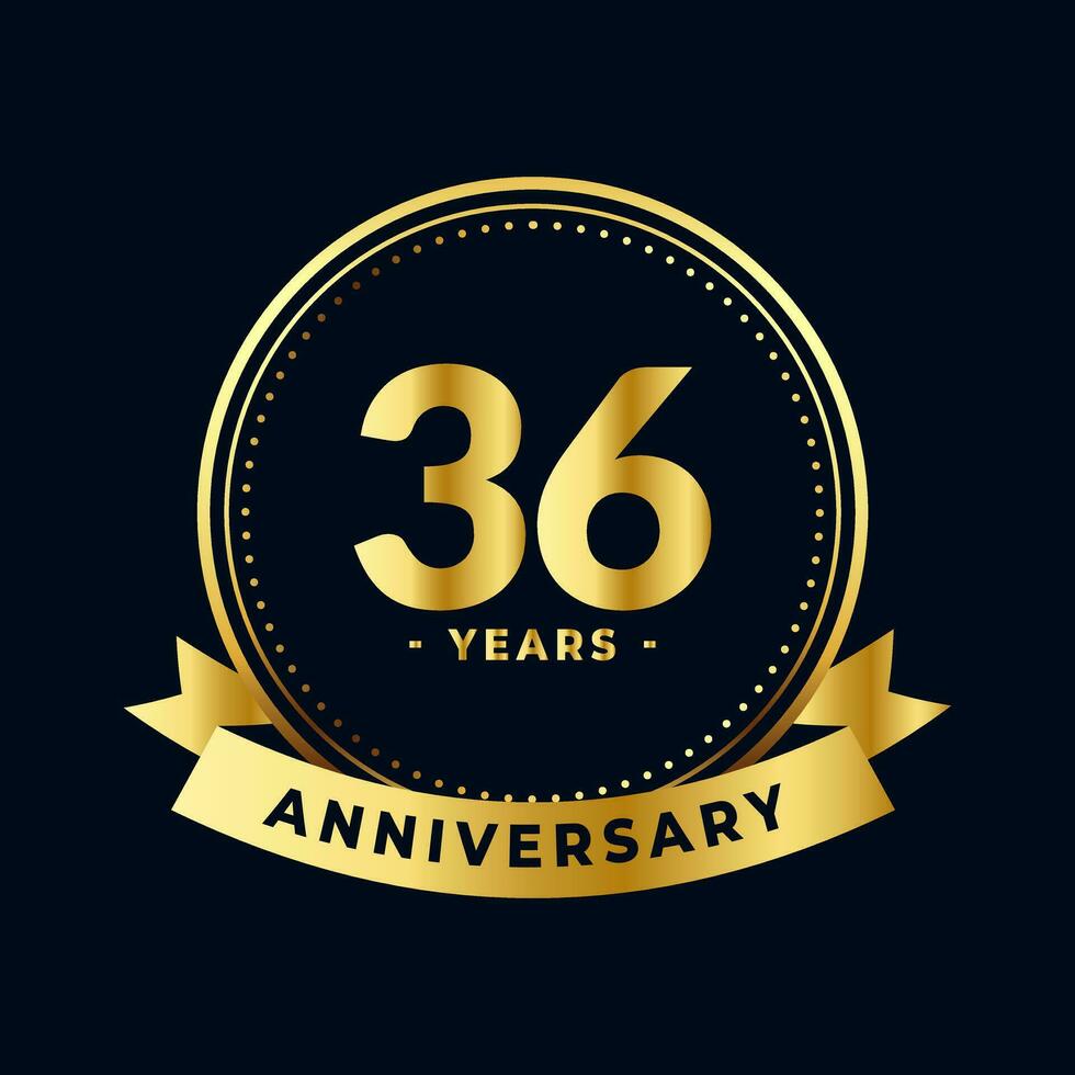 Thirty Six Years Anniversary Gold and Black Isolated Vector