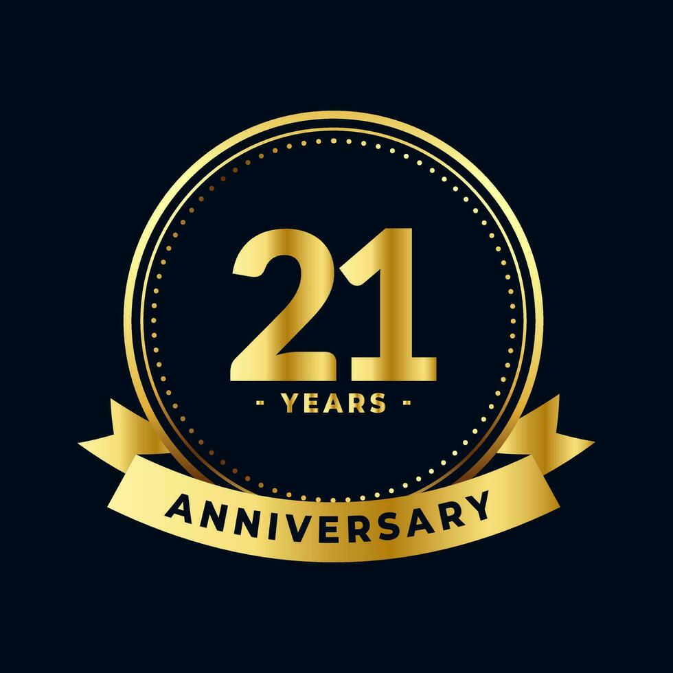 Twenty One Years Anniversary Gold and Black Isolated Vector