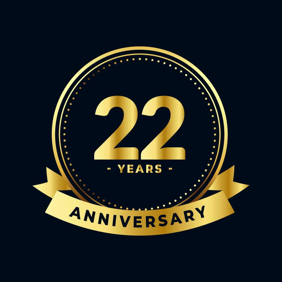 Twenty Two Years Anniversary Gold and Black Isolated Vector