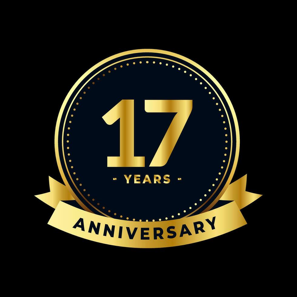 Seventeen Years Anniversary Gold and Black Isolated Vector