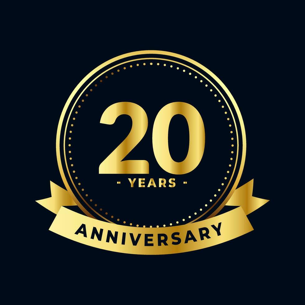 Twenty Years Anniversary Gold and Black Isolated Vector