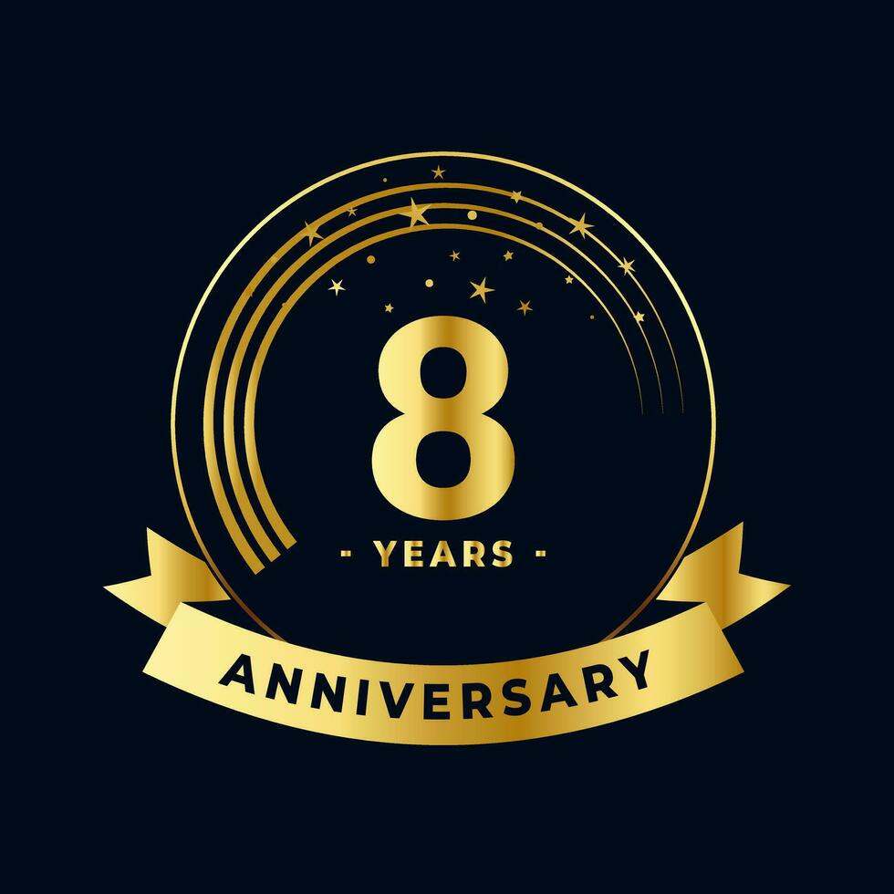 Eight Years Anniversary Gold and Black Design Isolated Vector