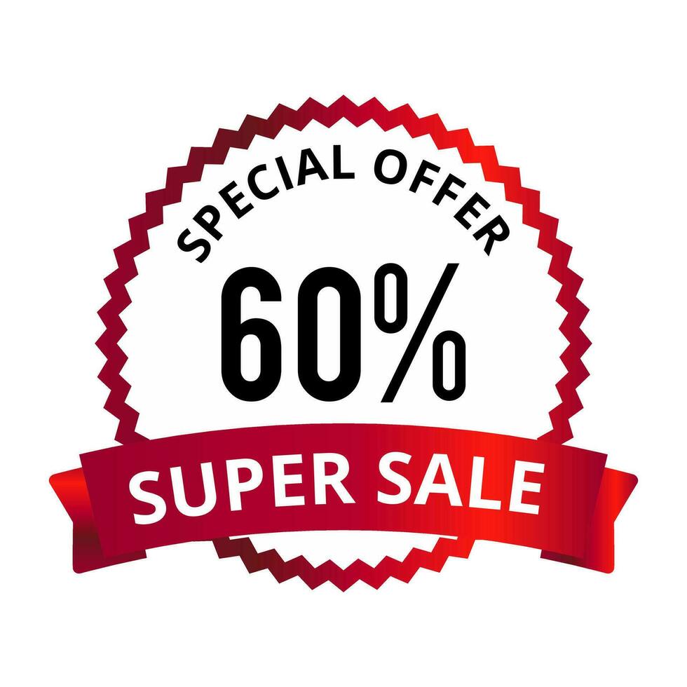 Sixty Percent Discount Price Tag. Special Offer Super Sale Emblem Isolated Vector