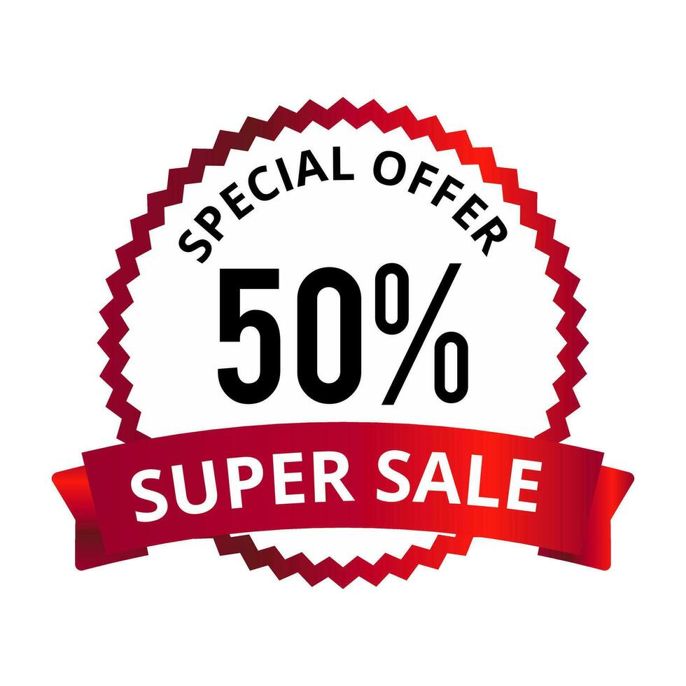 Fifty Percent Discount Price Tag. Special Offer Super Sale Emblem Isolated Vector