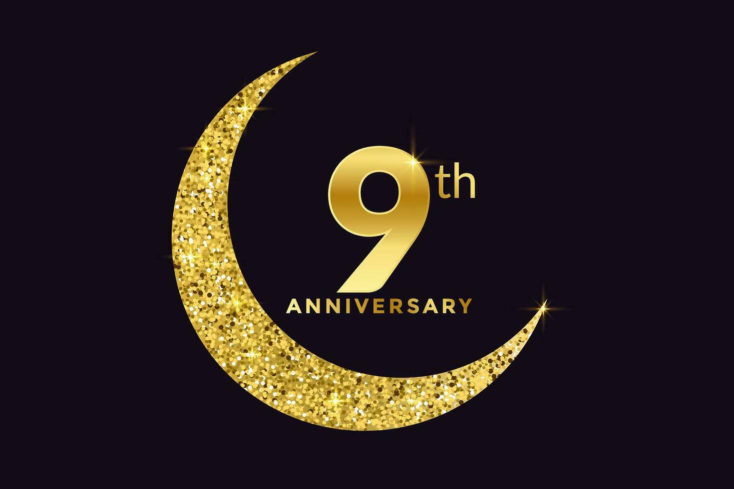 Nine Years Anniversary Celebration Golden Emblem in Black Background. Number 9 Luxury Style Banner Isolated Vector. vector