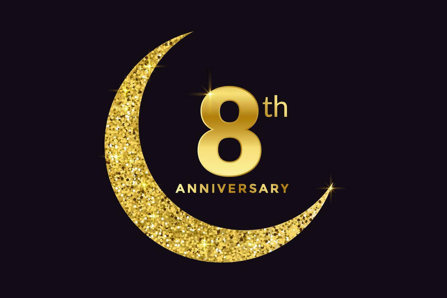 Eight Years Anniversary Celebration Golden Emblem in Black Background. Number 8 Luxury Style Banner Isolated Vector. vector