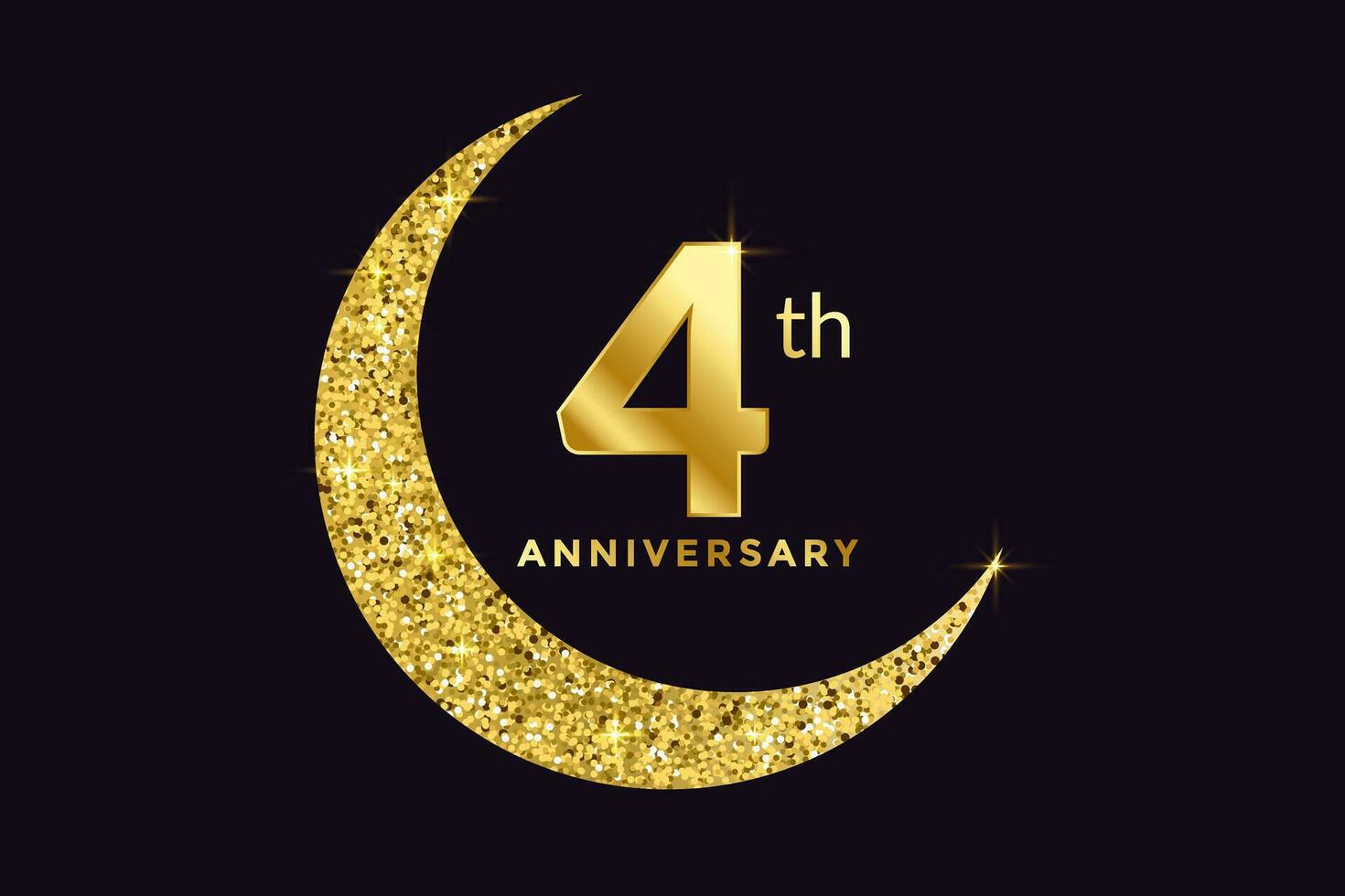 Four Years Anniversary Celebration Golden Emblem in Black Background. Number 4 Luxury Style Logo Isolated Vector. vector