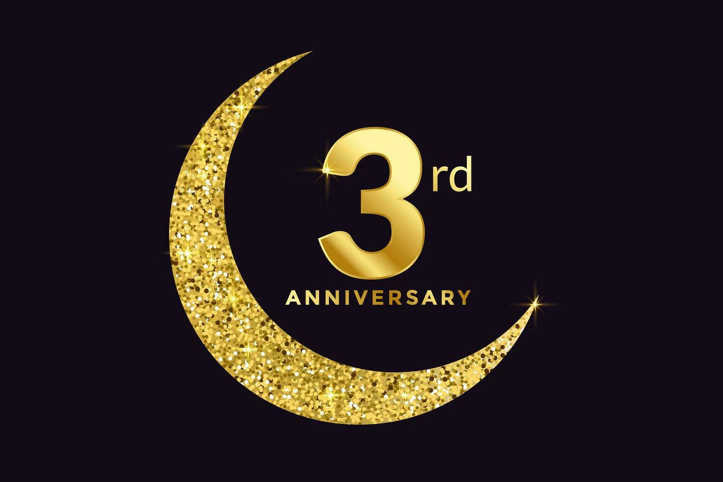 Three Years Anniversary Celebration Golden Emblem in Black Background. Number 3 Luxury Style Banner Isolated Vector. vector