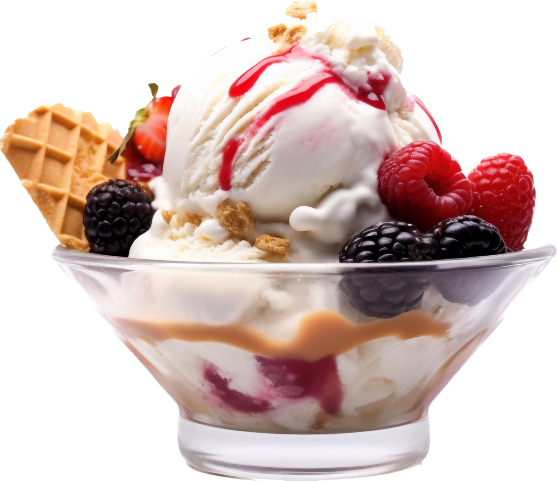 hielo crema helado con frutas y nueces png con ai generado