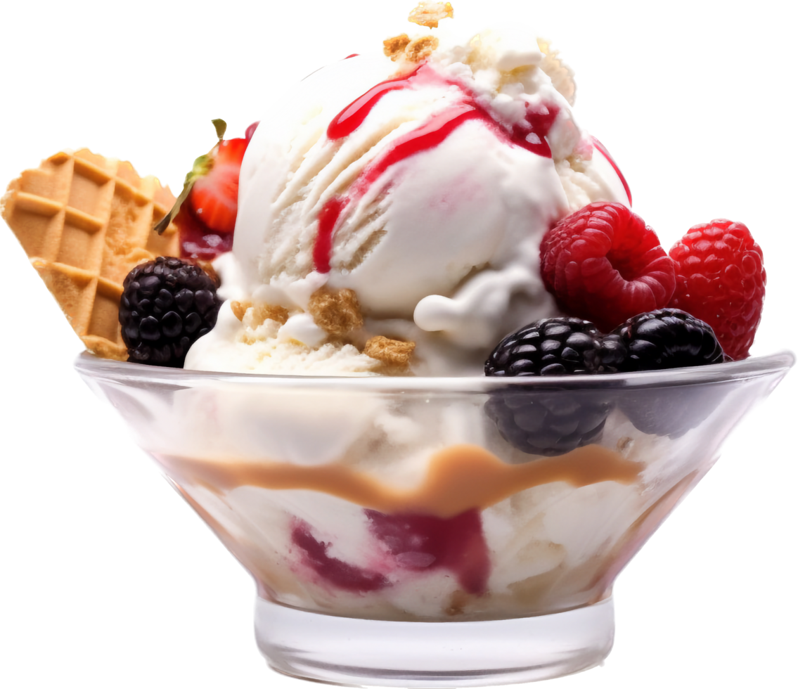 hielo crema helado con frutas y nueces png con ai generado