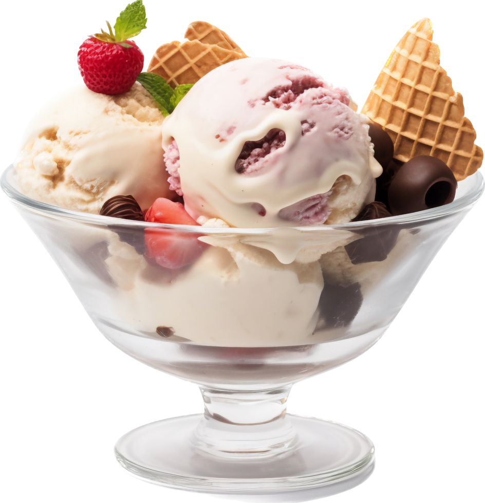 hielo crema helado con frutas y nueces png con ai generado