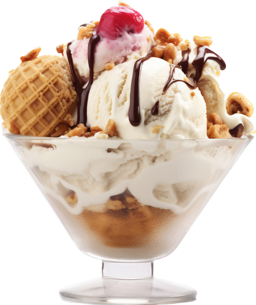 hielo crema helado con frutas y nueces png con ai generado