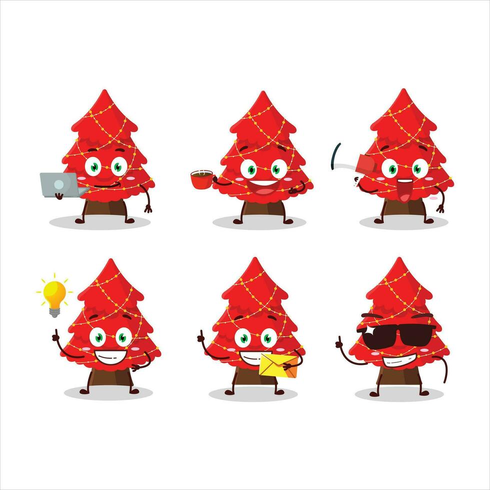 Red christmas tree cartoon character with various types of business emoticons vector