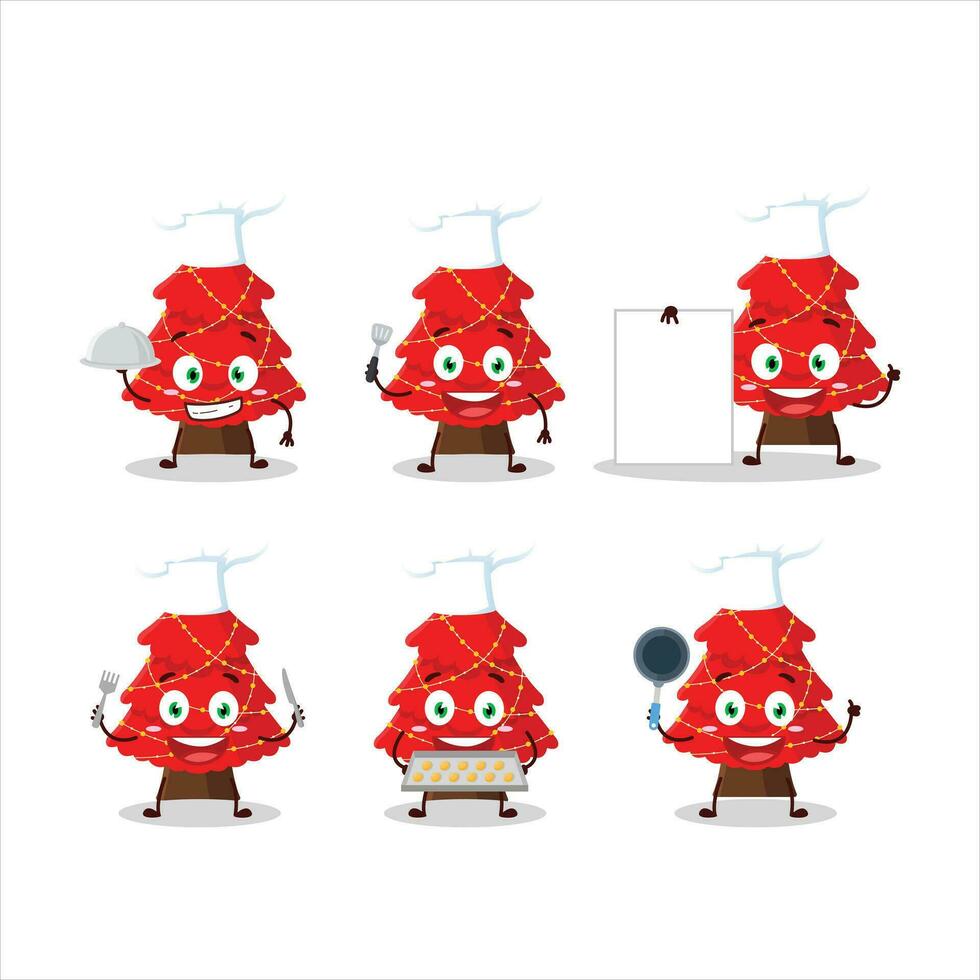 Cartoon character of red christmas tree with various chef emoticons vector