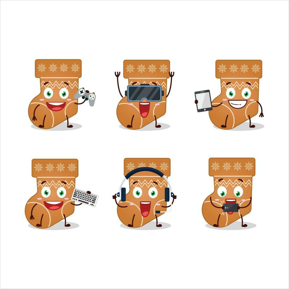 Socks cookie cartoon character are playing games with various cute emoticons vector
