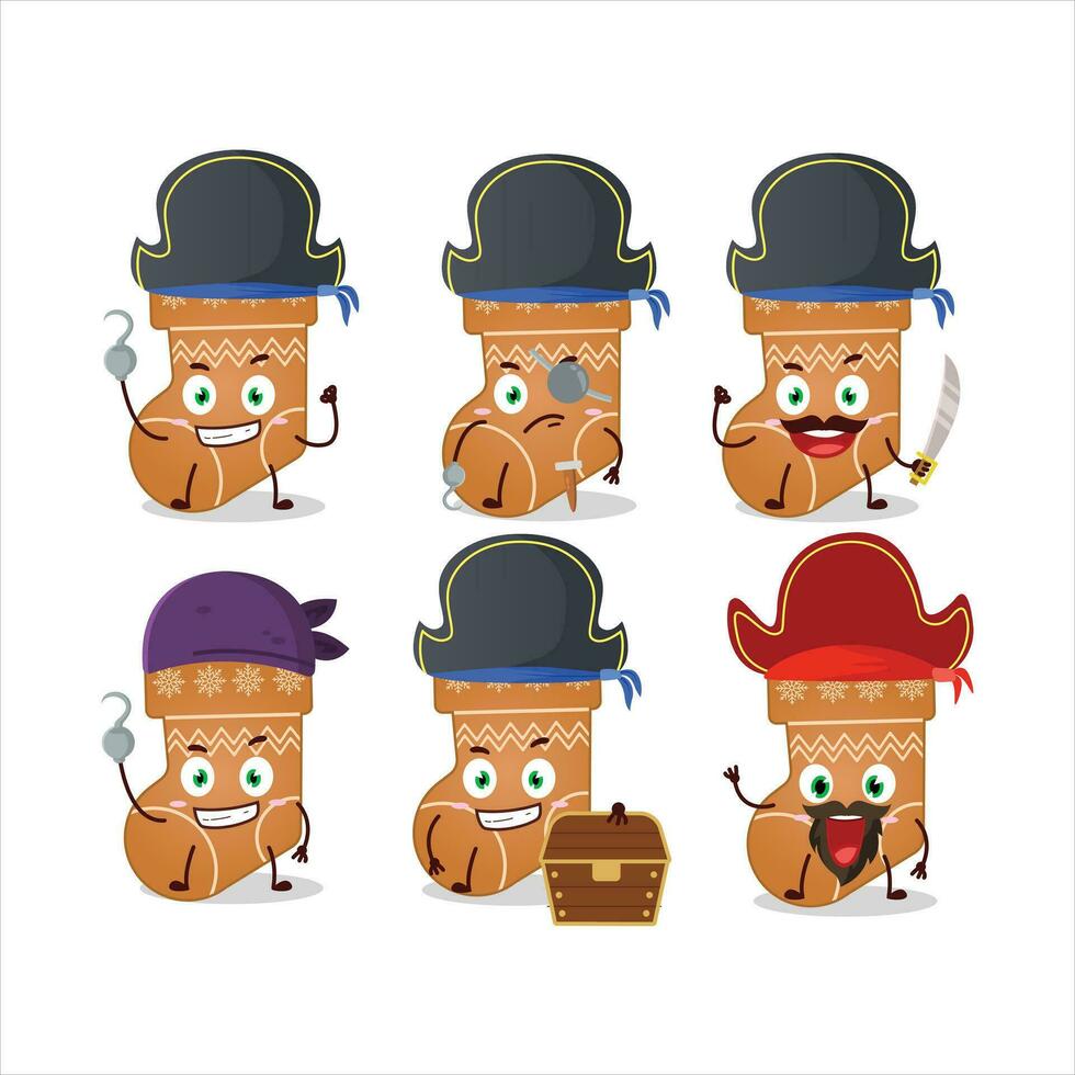 Cartoon character of socks cookie with various pirates emoticons vector