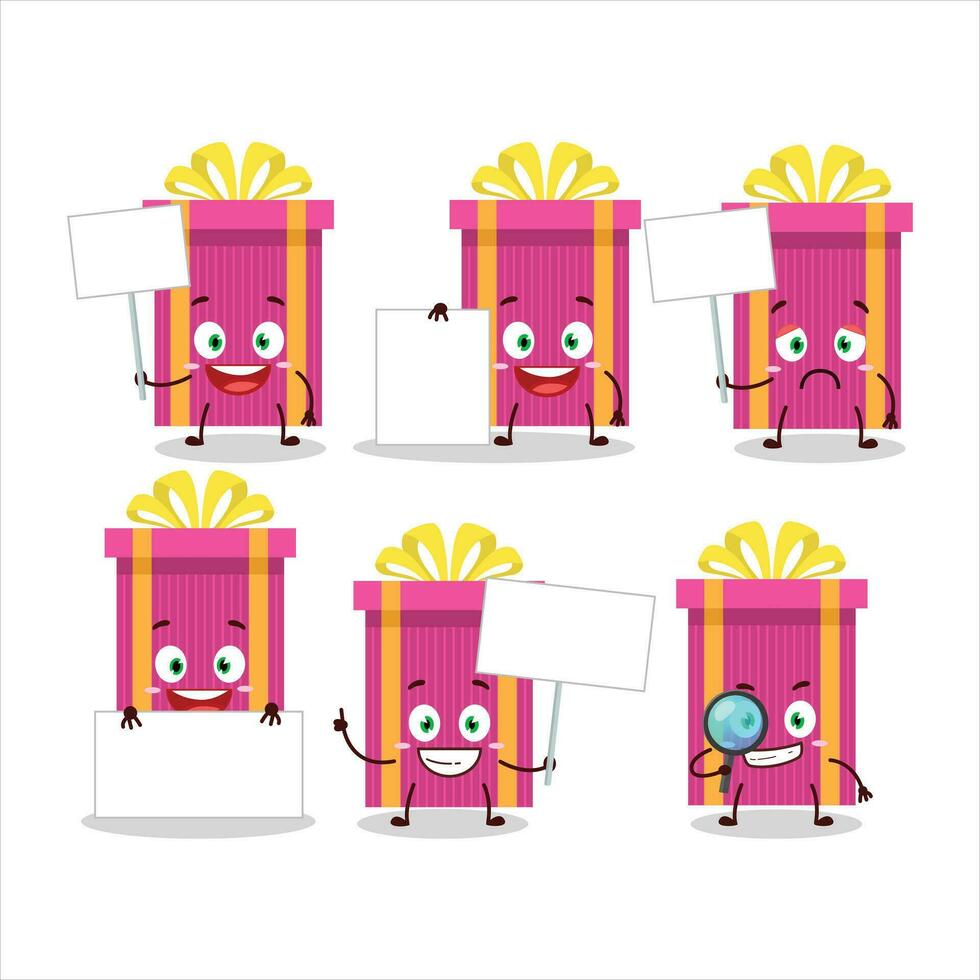 Pink christmas gift cartoon character bring information board vector