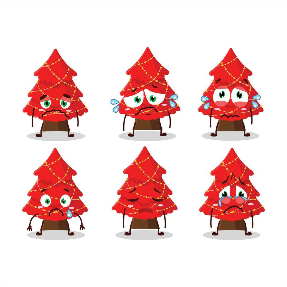 Red christmas tree cartoon character with sad expression vector