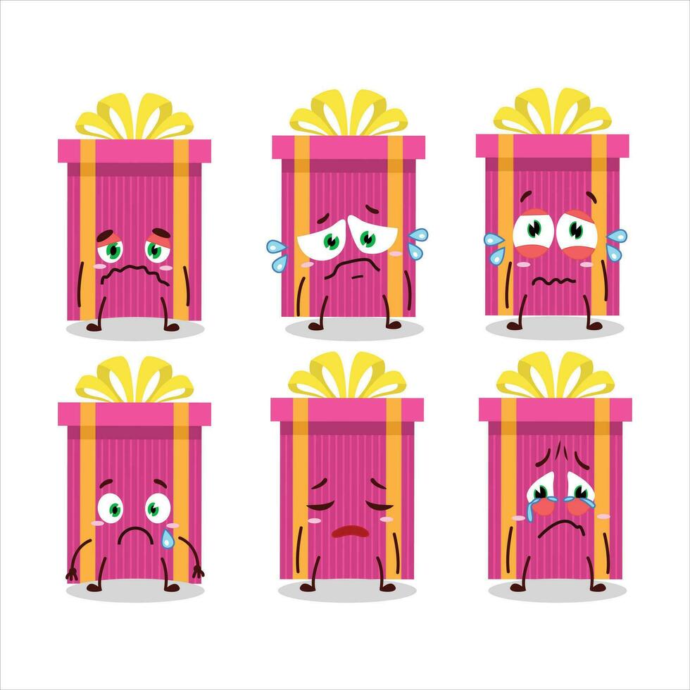 Pink christmas gift cartoon character with sad expression vector