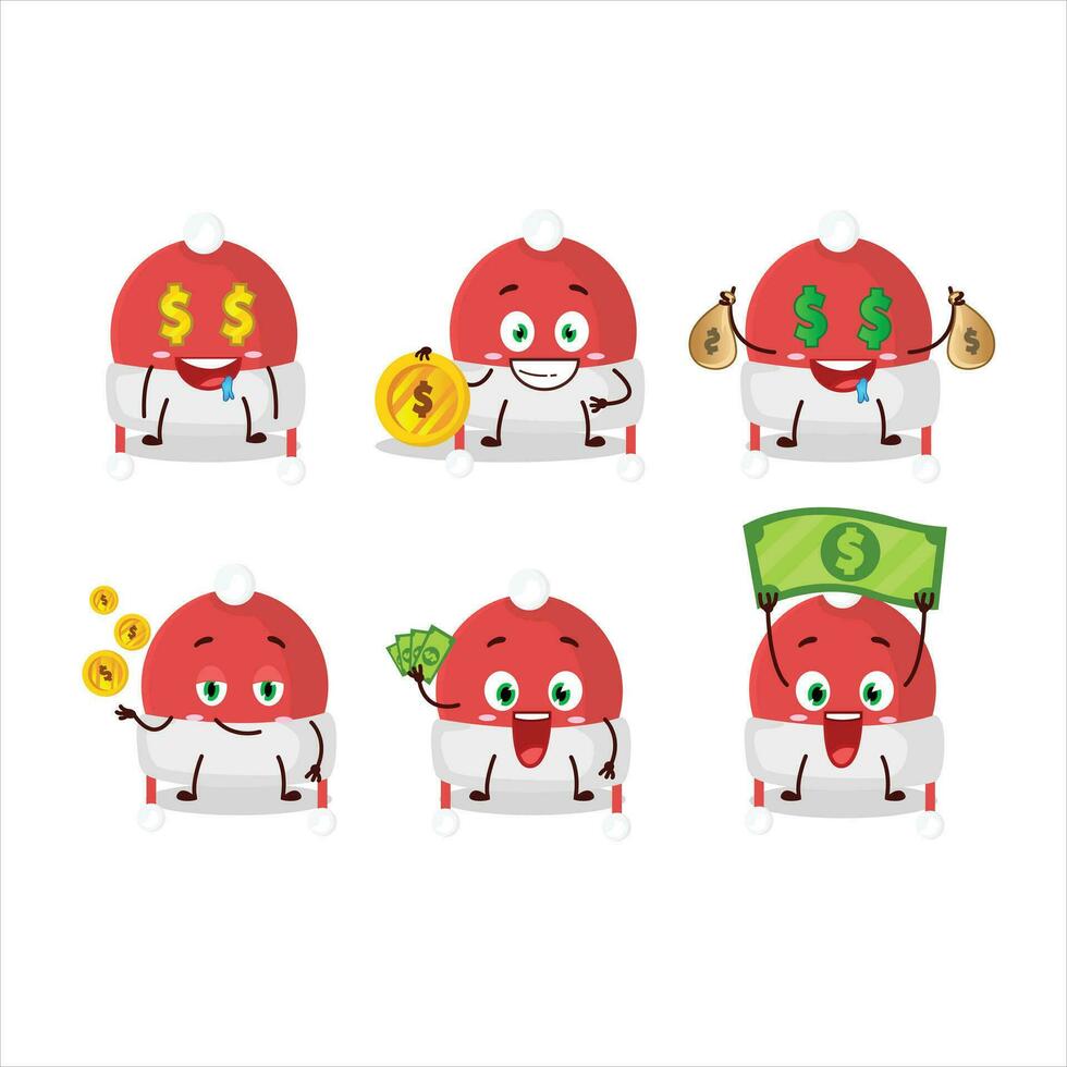 Christmas hat cartoon character with cute emoticon bring money vector