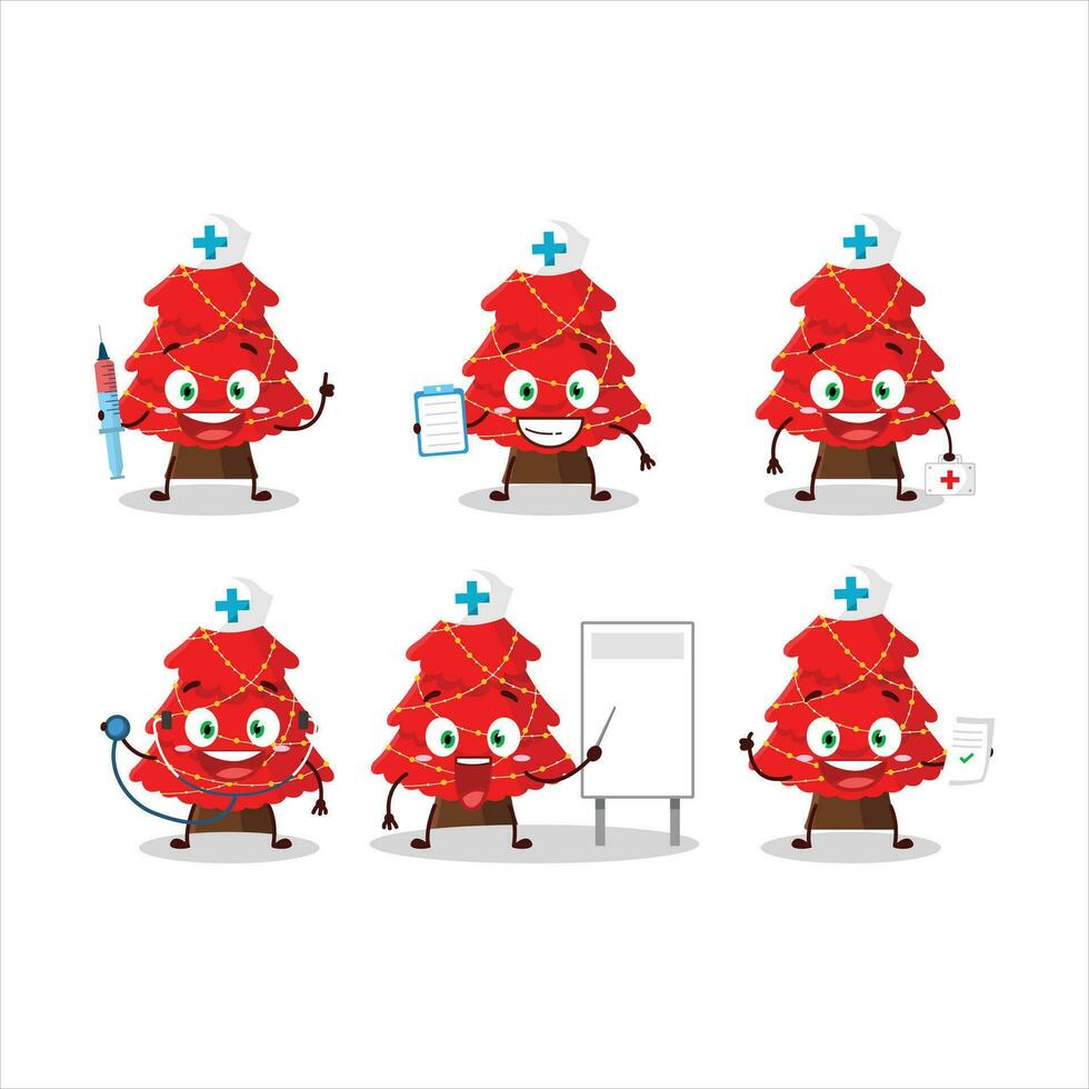 Doctor profession emoticon with red christmas tree cartoon character vector