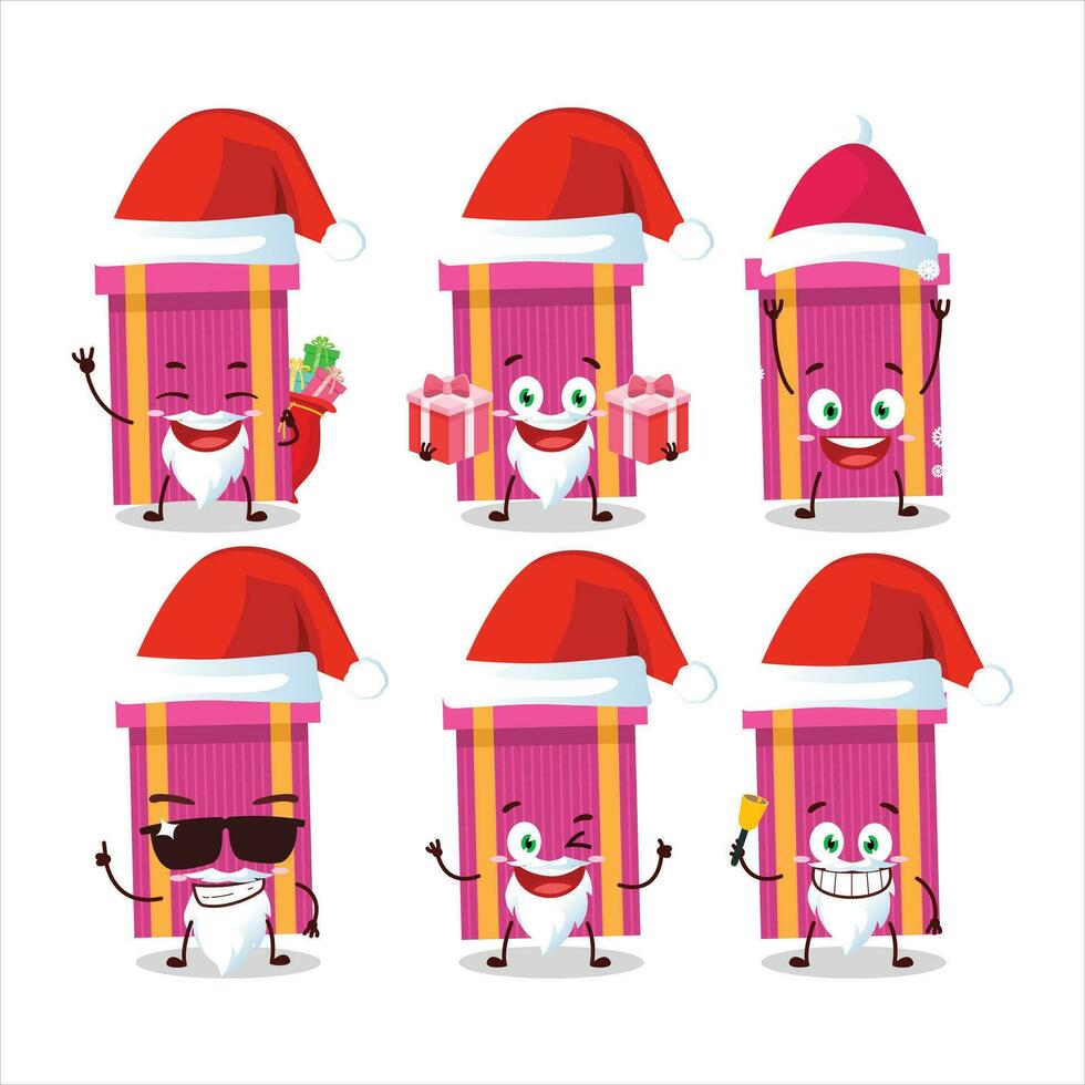 Santa Claus emoticons with pink christmas gift cartoon character vector