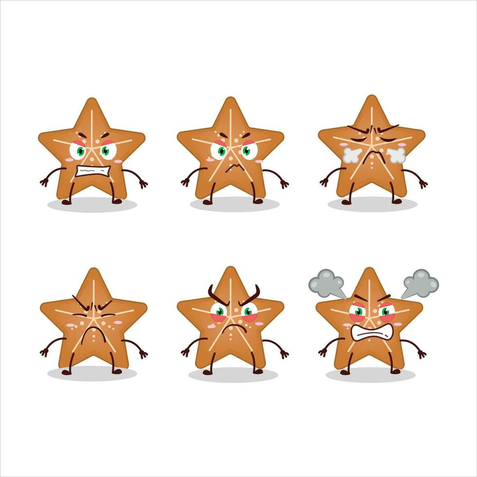 estrellas Galleta dibujos animados personaje con varios enojado expresiones vector