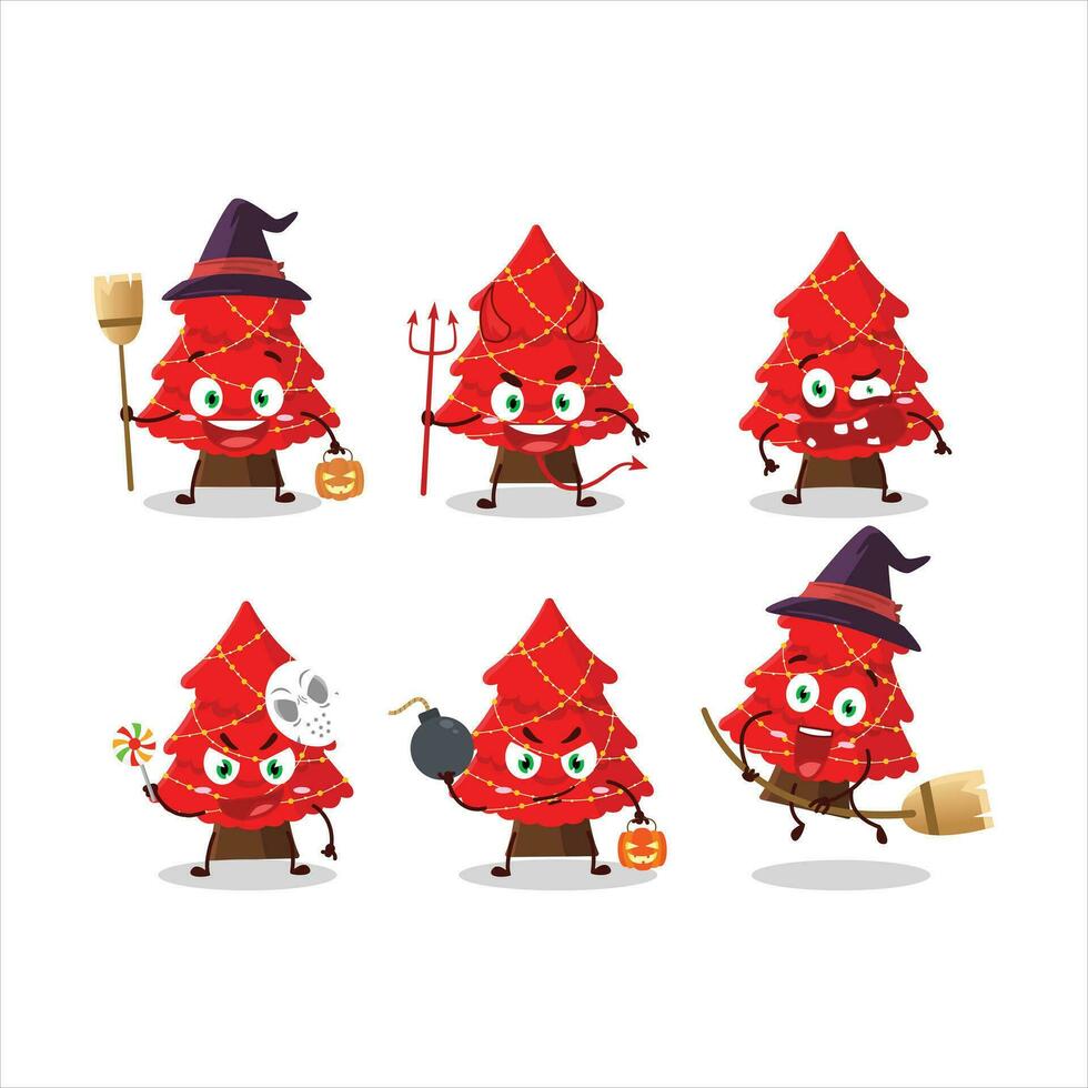 Víspera de Todos los Santos expresión emoticones con dibujos animados personaje de rojo Navidad árbol vector