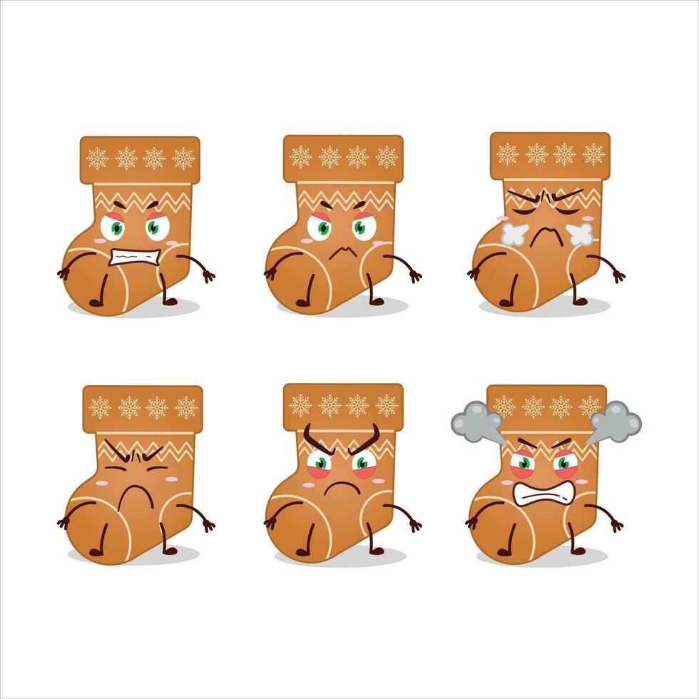 Socks cookie cartoon character with various angry expressions vector
