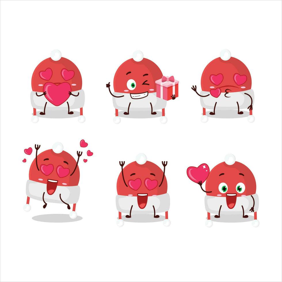Christmas hat cartoon character with love cute emoticon vector