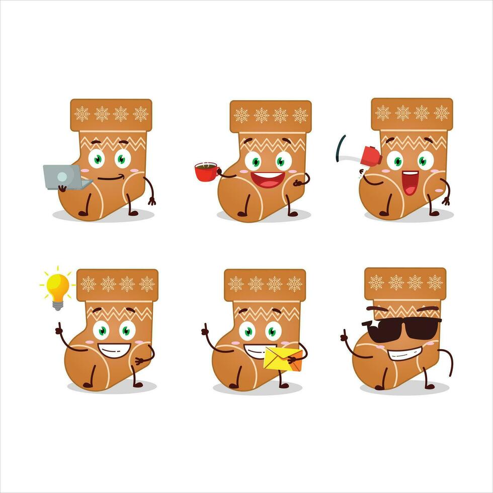 Socks cookie cartoon character with various types of business emoticons vector