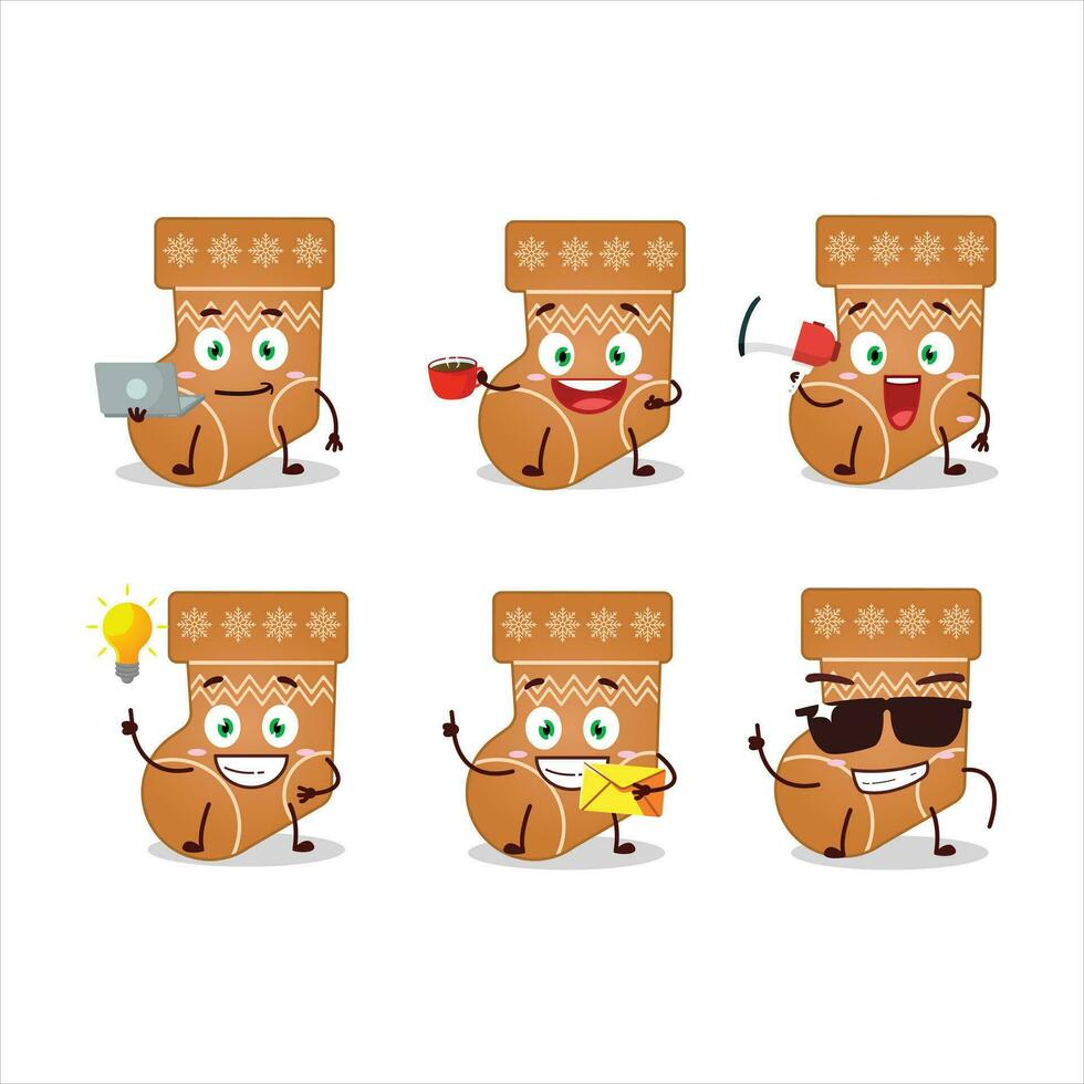 calcetines Galleta dibujos animados personaje con varios tipos de negocio emoticones vector