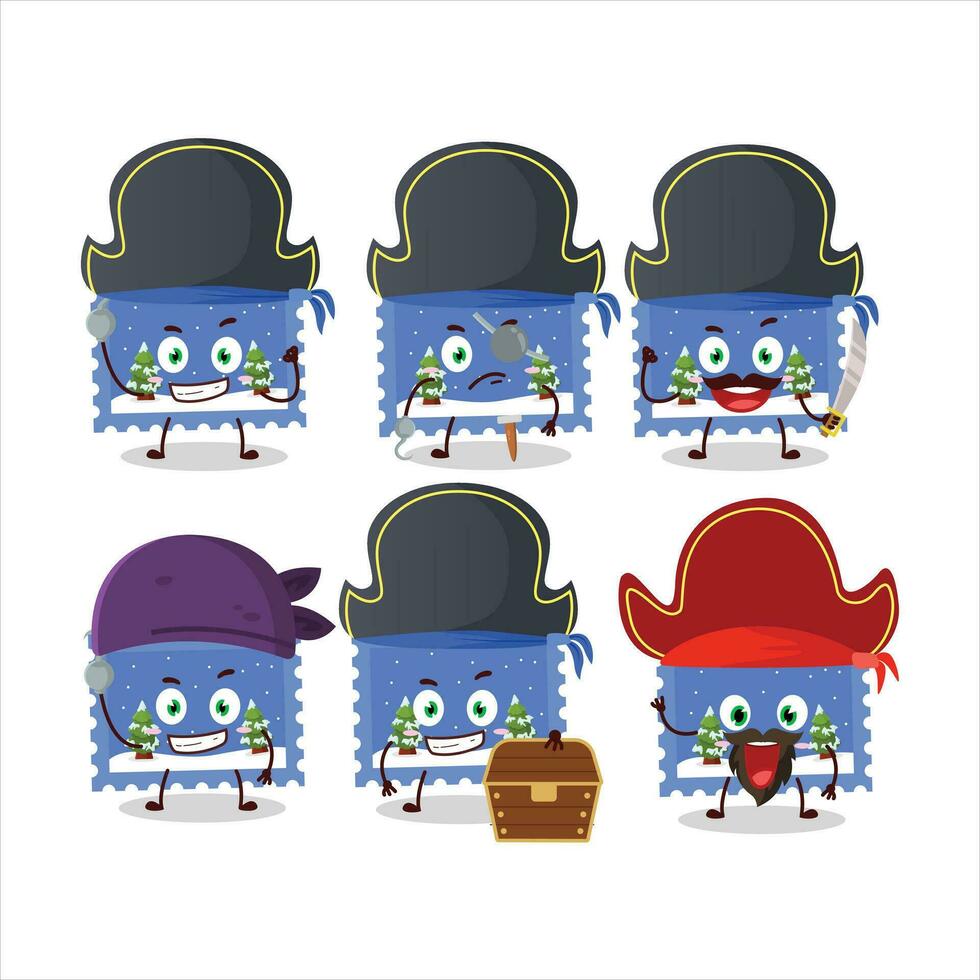 dibujos animados personaje de paisaje Navidad boleto con varios piratas emoticones vector