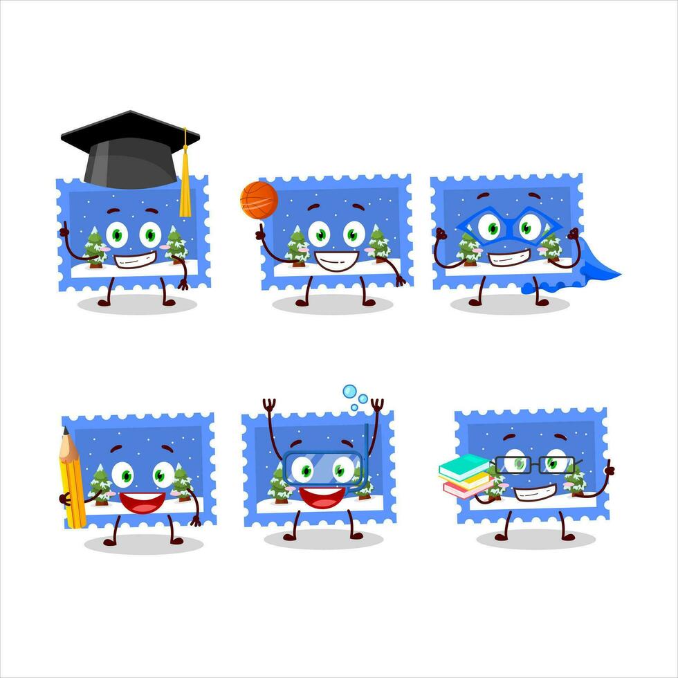 School student of landscape christmas ticket cartoon character with various expressions vector