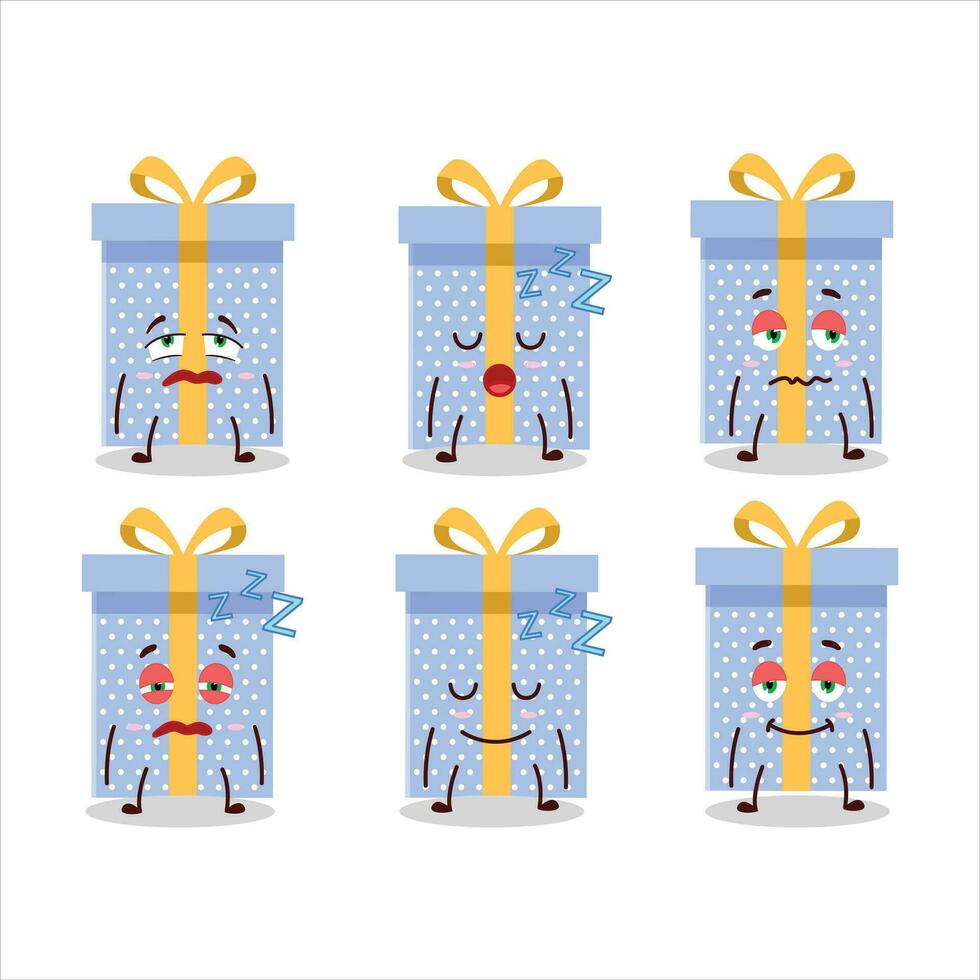 Cartoon character of blue christmas gift with sleepy expression vector