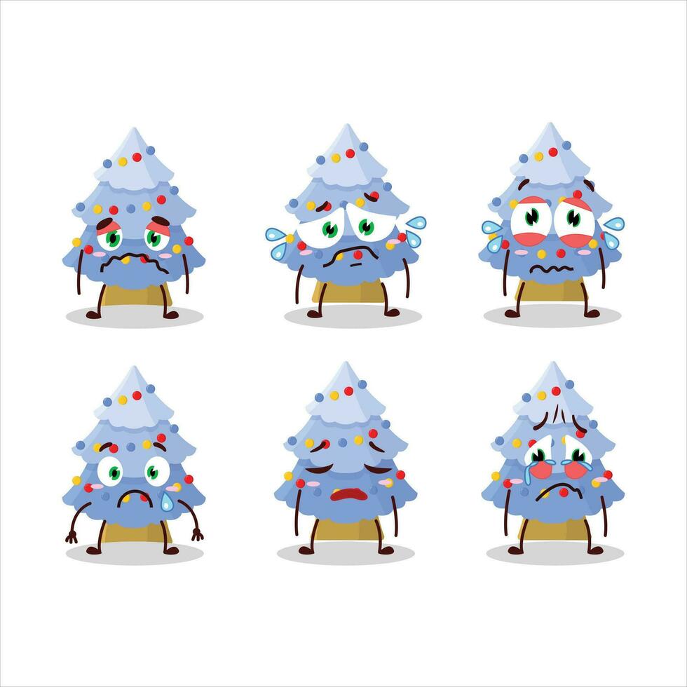 azul Navidad árbol dibujos animados personaje con triste expresión vector