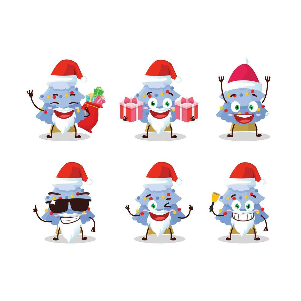 Santa Claus emoticons with blue christmas tree cartoon character vector