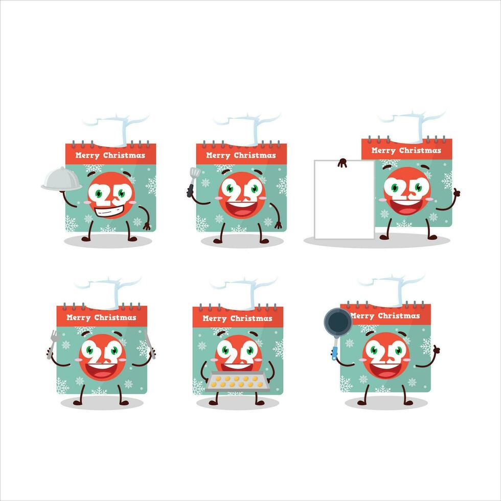 Cartoon character of 25th december calendar with various chef emoticons vector