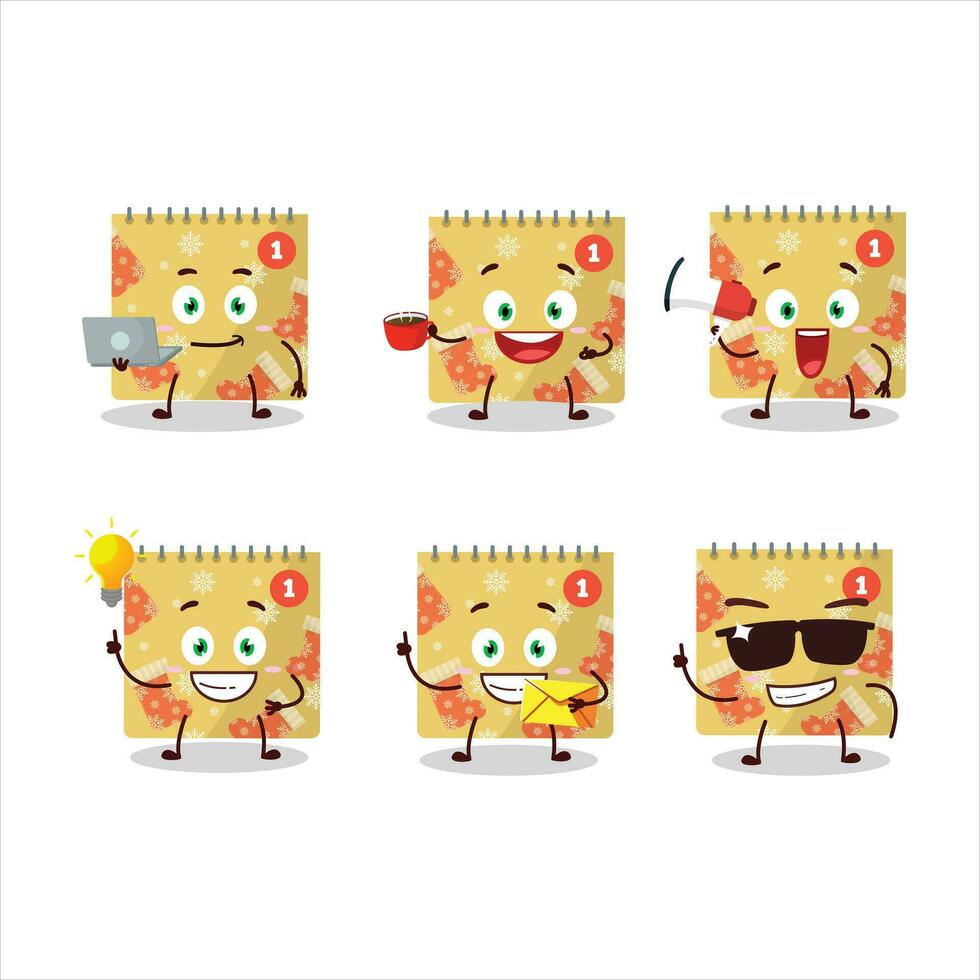 1st december calendar cartoon character with various types of business emoticons vector