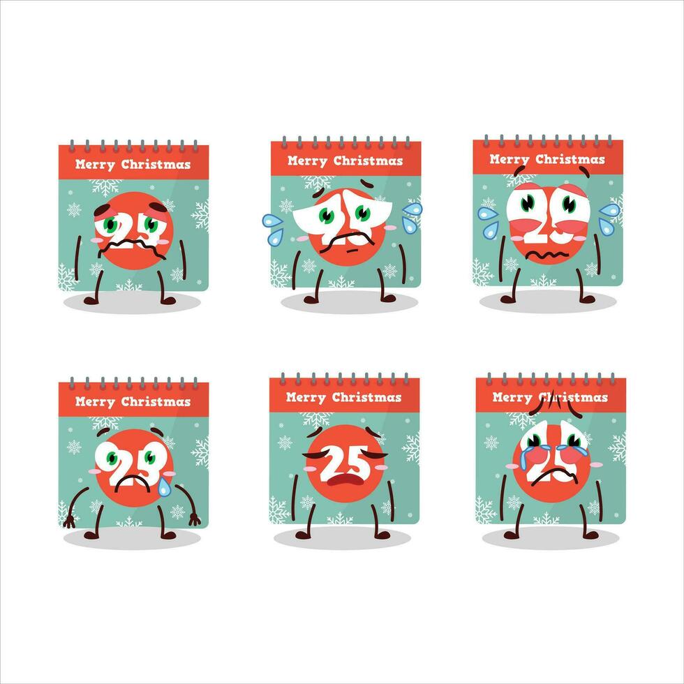 25th december calendar cartoon character with sad expression vector