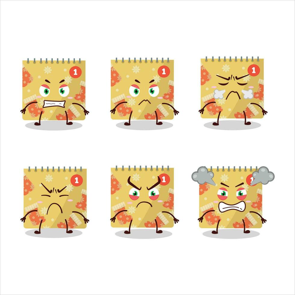 1st december calendar cartoon character with various angry expressions vector