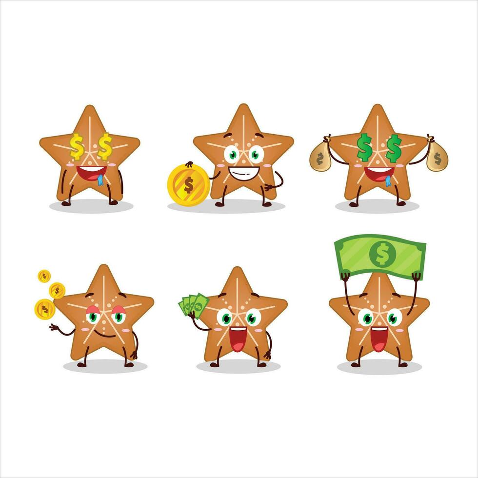 estrellas Galleta dibujos animados personaje con linda emoticon traer dinero vector