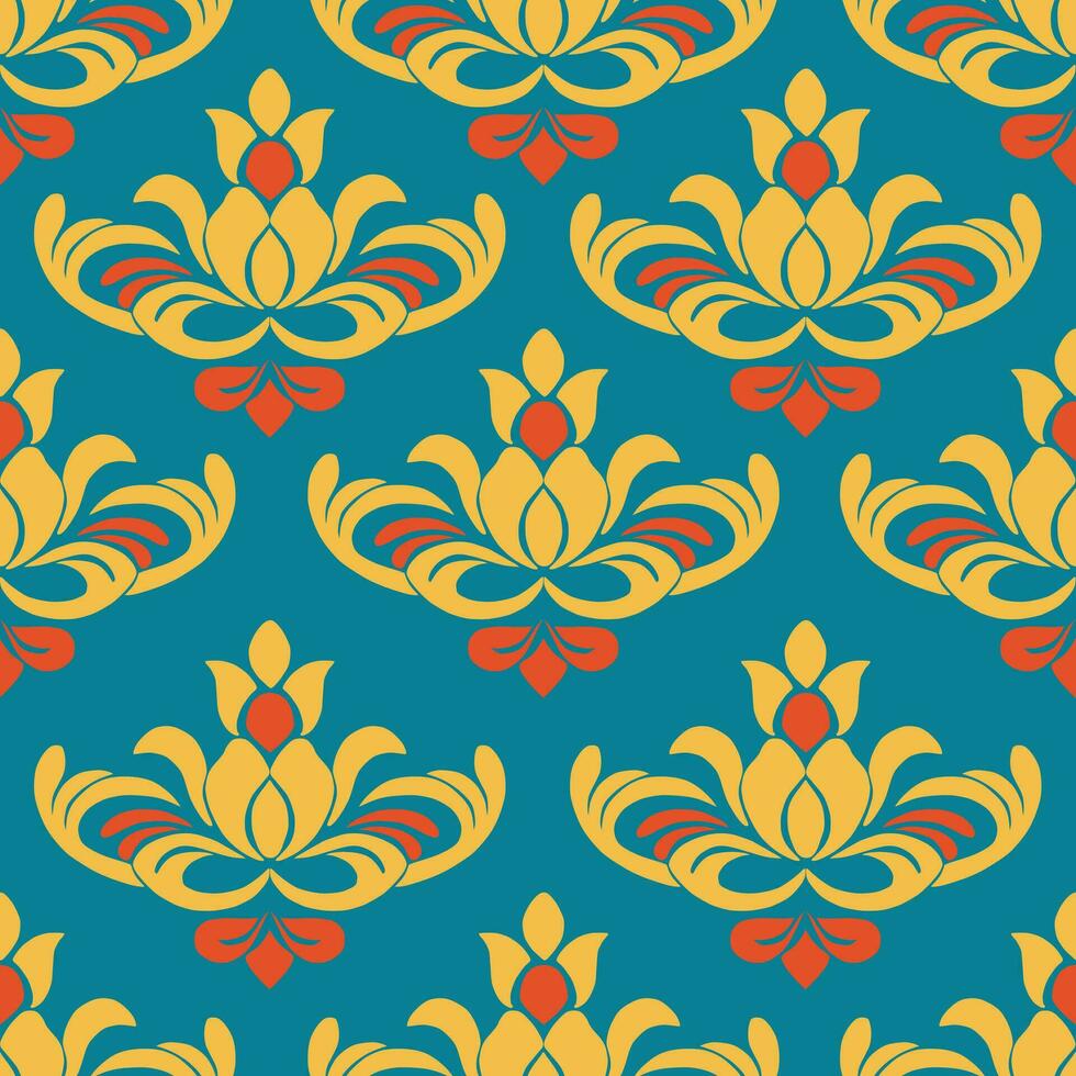 Floral pattern handdrawn. Seamless vector background. Yellow and Blue ornament. Graphic modern pattern.