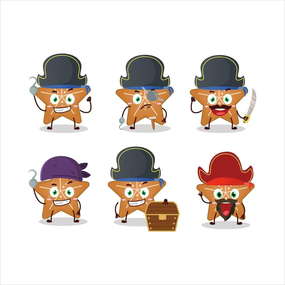 dibujos animados personaje de estrellas Galleta con varios piratas emoticones vector