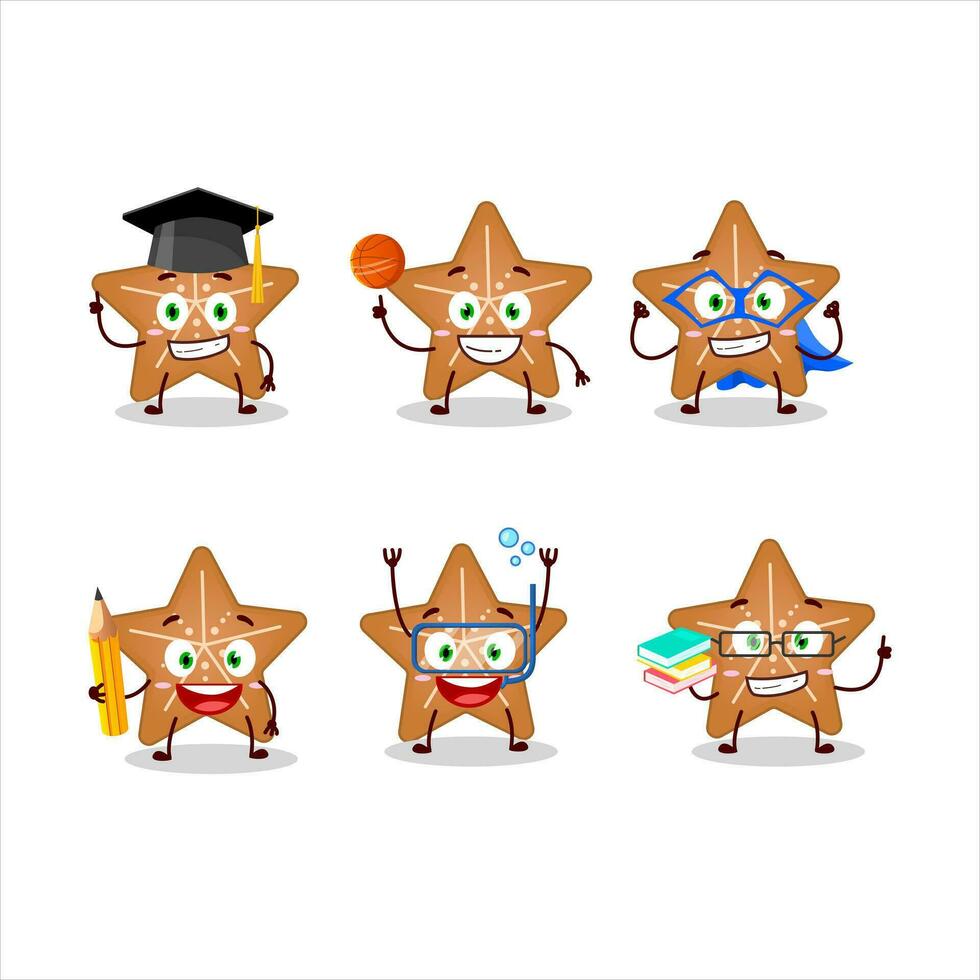 colegio estudiante de estrellas Galleta dibujos animados personaje con varios expresiones vector