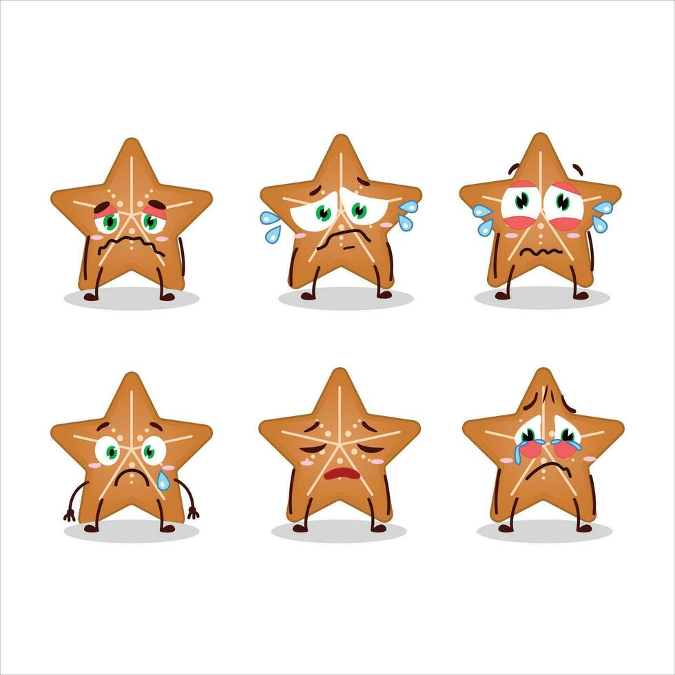 Stars cookie cartoon character with sad expression vector