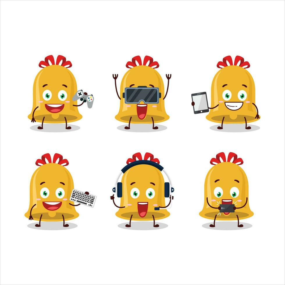 Navidad campana dibujos animados personaje son jugando juegos con varios linda emoticones vector