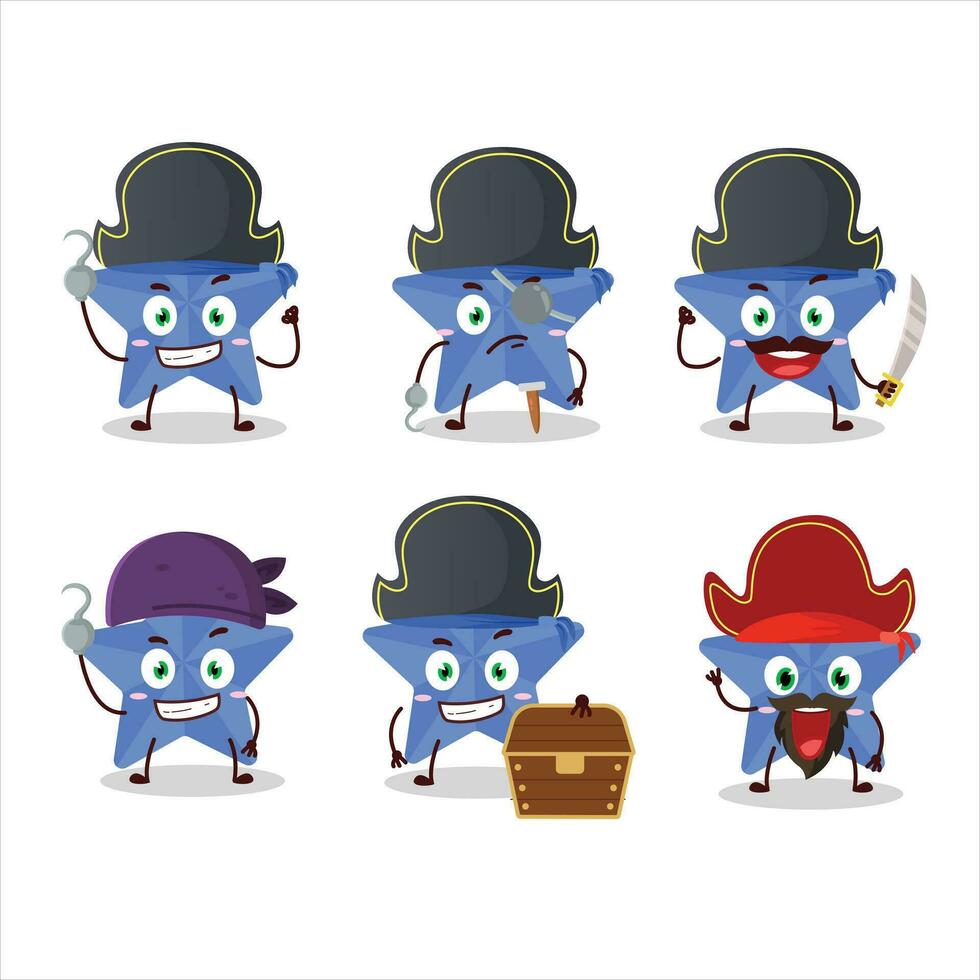 dibujos animados personaje de nuevo azul estrellas con varios piratas emoticones vector