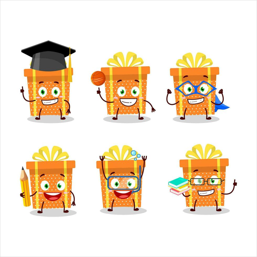 School student of orange christmas gift cartoon character with various expressions vector